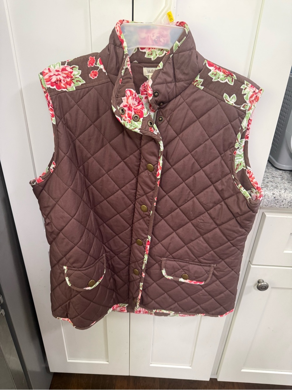Matilda Jane Quilted Brown Vest with Pink Floral Trim